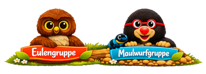 Bild mit einer Eule und einem Maulwurf, den Logos der Gruppen